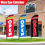 Buryeah 3 Sets Now Open Feather Flag Pole Kit for Business Advertising 7 ft Open Flag Banner Sign with Pole Kit Ground Stake and Portable Bag for Outside Ground (Multicolor)