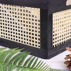 Wooden Frame Storage Basket, Decorative Organizer Crates Box with Built-in Handle,Natural Wire Wood Nesting Drawer Storage for Kitchen, Bathroom and Office Desktop-(15" Lx11 Wx6.3 H-Black)