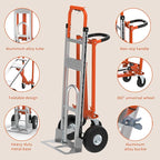 3-in-1 Folding Hand Truck, 800lbs Aluminum Convertible Hand Truck, Dolly for Moving,Heavy Duty Industrial Platform Cart Handtruck for Construction, Logistics, Shopping, Home, Office Moving (Orange)