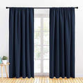 PONY DANCE Light Blocking Curtains - Blackout Window Curtain Rod Pocket Drapes Energy Saving Blackout for Living Room, 70 Wide x 84 Long, Navy Blue, 2 Panels