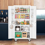 INTERGREAT Metal Storage Cabinet with Wheels, 72" Locking Storage Cabinets with Door and 4 Shelves, Tool Storage Locker on Casters for Home Office, White