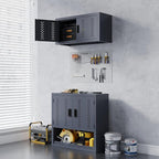 Small Wall Cabinet, Metal Garage Wall Mounted Storage Cabinets, Floating Garage Tool Cabinet with 2 Doors, Heavy-Duty Tool Organizer, Utility Wall Cabinet for Warehouse, Basement, Kitchen