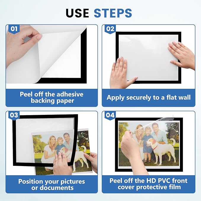 50 Pack Magnetic Sign Holder, 8.5in x 11in Self Adhesive Wall Mount Magnetic Document Holder, Magnetism Border Sign Holder with Transparent PVC Front Cover