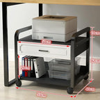 Printer Stand Office Printing 2 Tier Vintage Under Desk with Drawers and Caster Wheel for Home Table Organizer Mobile Shelf Cart Table