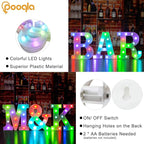 Pooqla Colorful LED Marquee Letter Lights with Remote – Light Up Marquee Signs – Party Bar Letters with Lights Decorations for The Home - Multicolor W