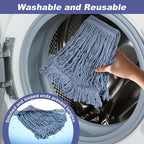 Commercial Heavy Duty Mop Heads Replacements: Wet Industrial Blue Cotton Looped End String Head Refill for General Floor Cleaning (6 Pack)
