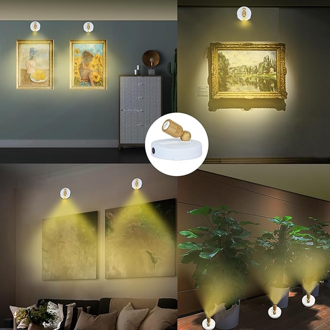 LED Spotlight Indoor, Battery Operated Spotlights with Remote, Up Lights for Plants, Dimmable Tree Spotlight, Picture Lights for Wall Art Display Dartboard Painting Artwork Accent Frames