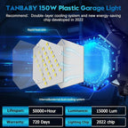 TANBABY 2 Pack LED Garage Lights, 150W Deformable Best Ceiling Shop Lights, 15000LM LED Light 6500K Garage Lighting with 6+1 Adjustable Panels Bulb for Basement