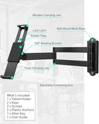AboveTEK Tablet Wall Mount - 360° Rotation Tablet Holder Stand with Extension Arm, Anti-Theft Kitchen Mount Fits 7"-11" Tablets Including iPad Pro/Air/Mini, Galaxy Tab - Security Lock & Key - (Black)