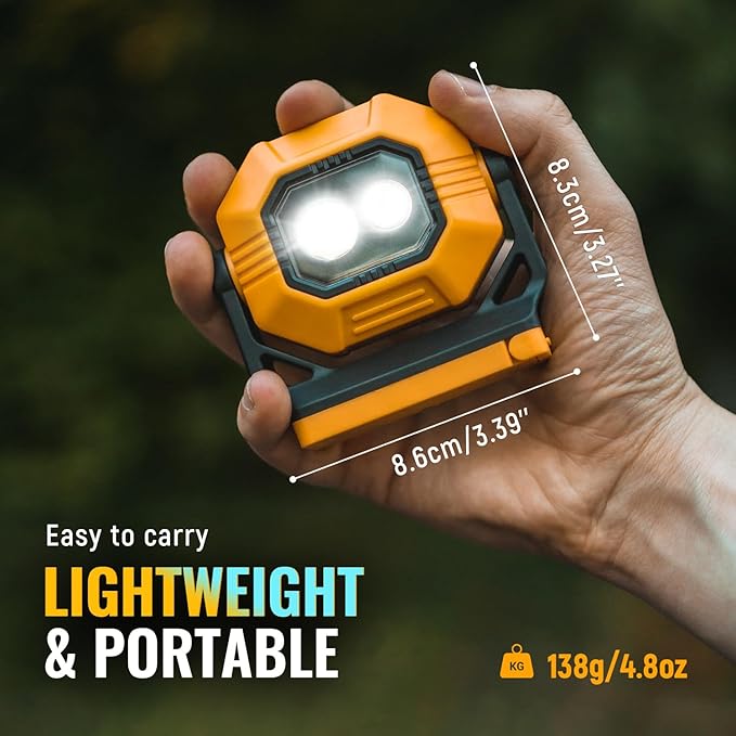 LED Rechargeable Work Light, 1500LM Portable COB Magnetic Lights with 3 Modes & 360° Rotatable, IPX4 Waterproof Worklight for Car Repairing, Job Site Lighting, Emergency (1 PC)