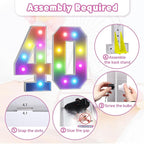 Marquee Numbers 40th Birthday Decoration: Colorful 3FT Large Light Up 40 Year Old Birthday Decorations Anniversary Backdrop Cardboard Sign 18 Colors Number 40 Mosaic Balloon Frame