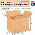 Small Moving & Shipping Boxes 9 x 6 x 6 inches (5-Pack) - Extra Strength 200 lb vs Regular - Corrugated Boxes for Packaging for USPS/UPS/FEDEX - Cardboard Box Small by IDL Packaging
