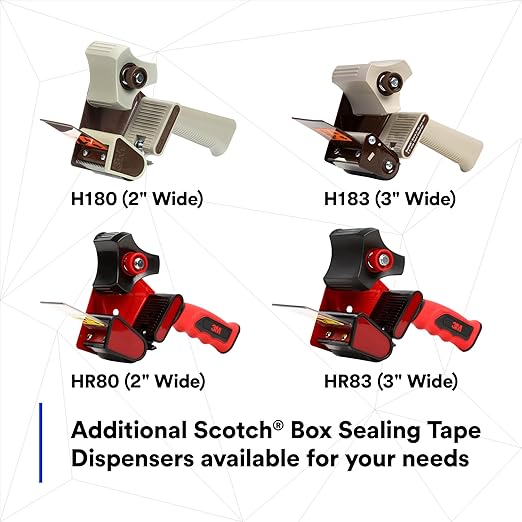3M Scotch - 21200190087 H180 Industrial Packing Tape Dispenser for 2" Tape – Lightweight and Portable for Commercial Packaging, Shipping, Moving, Carton and Box Sealing, Gray (19008)