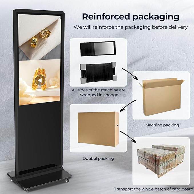 32/43/55/65 Inch Digital Signage Display, LCD Screen Advertising Display Kiosk Interactive Totem Floor Standing Auto AD Player with USB/HDMI/WiFi Android OS (55'' Non-Touch)