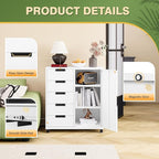Office Storage Cabinet, 5 Drawer Metal Cabinet, Printer Stand with Storage Shelves, Mobile Storage Cabinet, Craft Storage Drawers for Home (White)