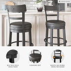 Signature Design by Ashley Valebeck Tall Upholstered Swivel Bar Stool with 360-Degree Swivel and Nailhead Trim, Faux Leather, 30" Seat Height, Black Finish