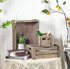 TIMRIS Set of 3 Rustic Wood Nesting Crates, Farmhouse Wooden Storage Container Boxes with Cutout Handles, Decorative Wooden Baskets for Display (Rustic Gray)