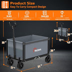 YACONA 3 in 1 Wagons Carts Foldable, 360LBS Lightweight Wagon with All Terrain Wheels, Collapsible Wagon Cart for Grocery, Camping, Beach, Garden & Sports