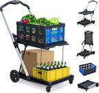 2-Tier Collapsible Shopping Cart, Foldable Grocery Cart with 198 lb Capacity, Wheels & Removable Crate, Portable Utility Trolley for Home, Groceries, Supermarket, Mall, Market, Blue