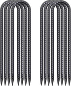 Trampoline Anchors 18 Inch, 1/2 Inch Diameter U Shaped Wind Stakes Heavy Duty Rebar Tent Stakes Chain Link Fence Spikes for Swing Set Soccer Goal Black Coated (8 Pack)