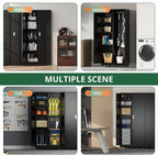 Synorla Metal Storage Cabinet with Lock, 72" Clothing Coat Steel Wardrobe Cabinet with Wheel, Tall File Tool Cabinet Employees Locker Closet with Hanging Rod for Home Office, Garage, Gym