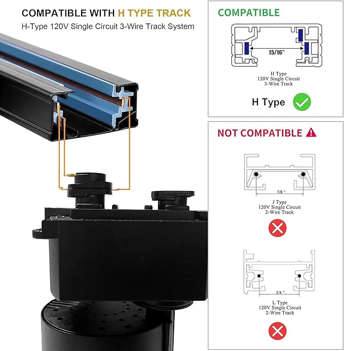 Ultra-Bright H Type Black Track Lighting Heads (No Track Rails), Energy-Saving 12PCS 6000K Cool White 20W 2400lm for Accent Lighting, Dimmable LED Track Lighting Ceiling Spotlight Fixture