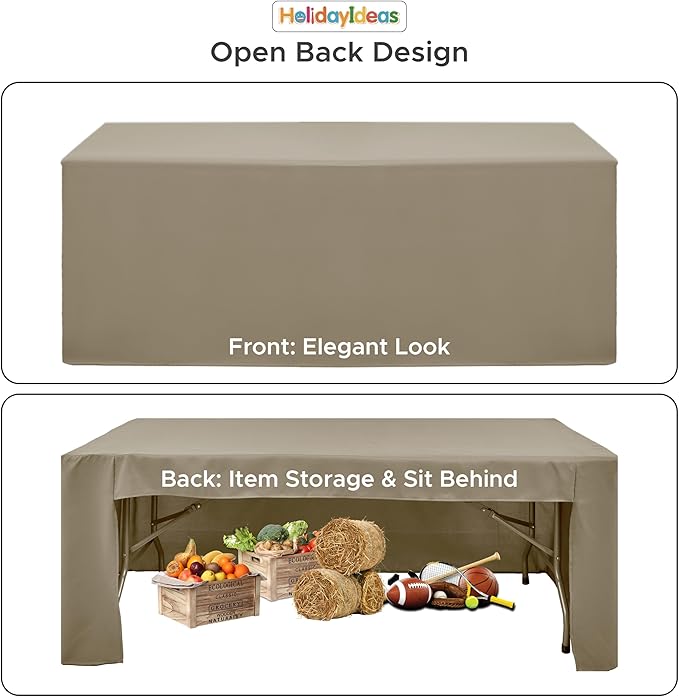 HolidayIdeas Open Back Fitted Tableclothss for 4 Foot Rectangle Table, Wrinkle Resistant Washable Table Covers 24x48 Inch for Craft Fairs, Banquets, Trade Show Display, Taupe,4 Pcs