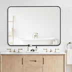 30x40 Inch Rectangle Bathroom Mirror with Black Metal Frame, Rounded Corner Rectangular Vanity Mirror for Wall, Modern Large for Bedroom, Living Room, Horizontal or Vertical
