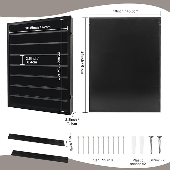 GMFrames 18x24 Wooden Shadow Box Frame with Removable Shelves Deep Display Case for Military Medals Keepsakes Black