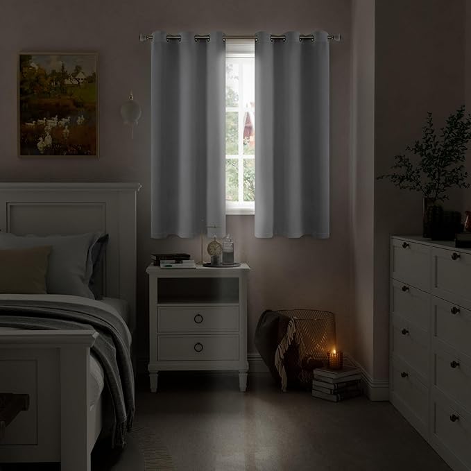 Light Grey Blackout Curtains for Bedroom 54 Inch Length 2 Panels Set, Thermal Insulated Sun Blocking Soundproof Grommet Short Thick Loft Basement Window Curtains, Each 42 Inch Wide