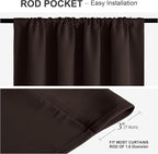 PONY DANCE Short Black Out Curtains 48 inch Long for Small Window, Rod Pocket Privacy Bathroom Draperies, Lighting Blocking Drapes for Basement(2 Panels Set,Chocolate Brown, W42 x L48 inches)