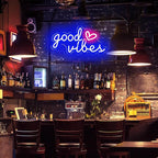 Blue Good Vibes Neon Signs for Wall Decor, Room Decor Aesthetic Good Vibes Neon Light Blue, USB Powered Game LED Sign for Bedroom, Gamer Light up Sign for Christmas Teen Boys Girls Men Cave