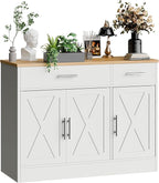 SUNLEI Sideboard Buffet with Storage, Farmhouse Kitchen Cabinet with 3 Doors and 2 Drawers, Coffee Bar Cabinet with Storage for Living Room, White