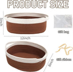 Woven Basket,Small Rope Storage Bin with Handles & Ribbon Bag, Organizer for Shelves Closets,Gift Basket Empty for Birthday,Books,Dog Toys, White&Brown/3 Pack