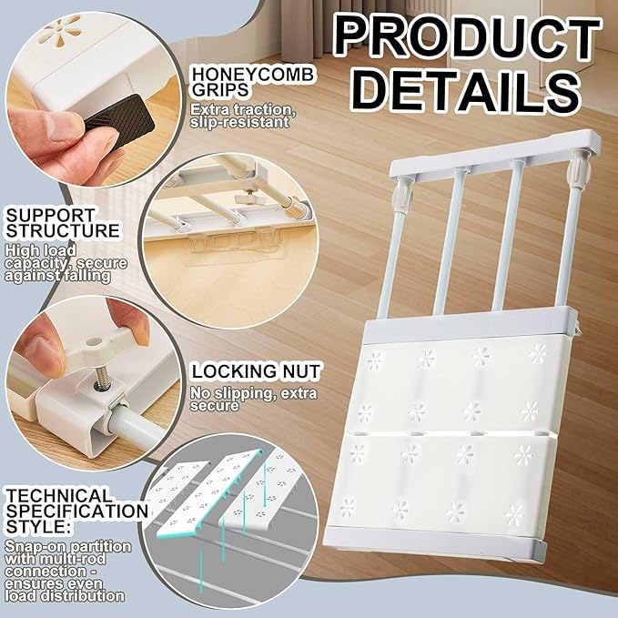 Gerrii 6 Pcs Closet Tension Shelf Rod Expandable Shelf Locker Organizer Adjustable Metal Storage Rack Scalable Layered Divider Separator for Cabinet Wardrobe Kitchen Bathroom (10.83''-17.91'')