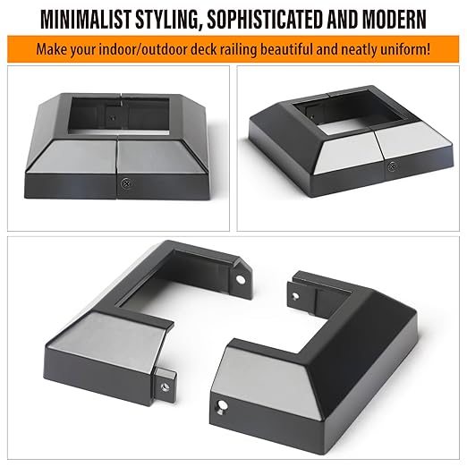 4pcs 3"x3" (Actual: 3"x3") Aluminum Deck Post Base Cover, for Railings, Stairs, Patios, Porches, Split Deck Post Skirt (Black)
