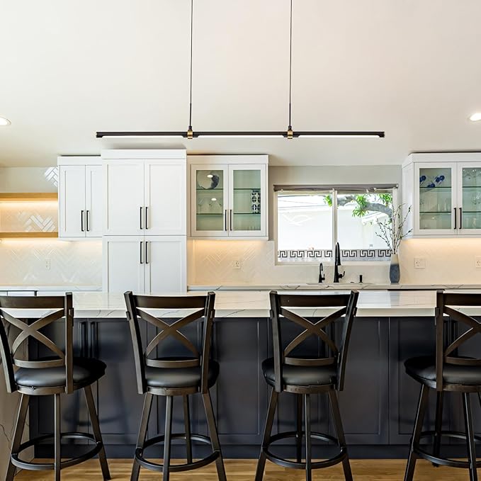 EDISLIVE Modern LED Dimmable Linear Pendant Lighting Dimmable LED Chandelier 47.24 in Adjustable Linear Hanging Light Fixture 3000K 20W Island Light for Dinning Room Kitchen，Black