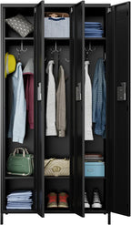 Aobabo Metal Lockers for Employees, 3 Doors Storage Locker with 9 Hooks for Office Home, Black, Assembly Required