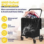 Shopping Cart for Groceries, 396 LBS Super Capacity Folding Utility Cart with Waterproof Liner, 360° Rolling Swivel Wheels Collapsible Cart, Heavy Duty Trolley for Laundry, Groceries (Jumbo+Bag)