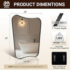 ANDY STAR 24"x32" Matte Black Mirror, Bathroom Mirror for Over Sink, Modern Irregular Shaped Mirror in Rust-Proof Stainless Steel 1” Frame, Decorative for Bathroom, Bedroom or Entryway