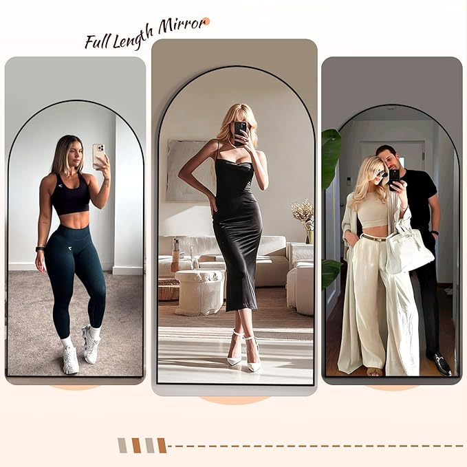 EOGOW 71" x 28" Arched Full Body Mirror,Standing or Leaning Tempered Glass Shatterproof Full Length Mirror with Stand for Bedroom Living Room Entryway,Black