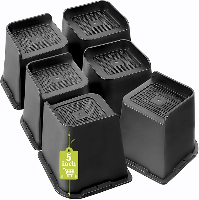 Bed Risers 1 inch, 2 inch, 3 inch, 4 inch, 5 inch, 6 inch, 8 inch Heavy Duty, Oversized Furniture Riser for Couch Sofa Table Chair Leg Frame Dorm, Support up to 6000 Lbs (Black 6 Pack, 5 inch)