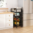 4-Tier Metal Rolling Cart with Removable Grid Shelves, Lockable Wheels & Handle for Kitchen, Bathroom, Office Storage, Black (Medium)