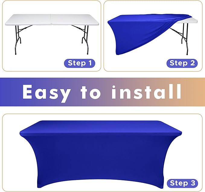 Nasitos 2 Pack Fitted Royal Blue 8ft Tablecloth-Open Back Spandex Fabric Table Covers, Washable and Wrinkle Resistant Table Cloth for Trade Show, Parties, Weddings, Events, Vendor Booth