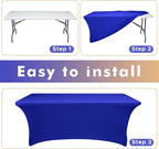Nasitos 2 Pack Fitted Royal Blue 8ft Tablecloth-Open Back Spandex Fabric Table Covers, Washable and Wrinkle Resistant Table Cloth for Trade Show, Parties, Weddings, Events, Vendor Booth