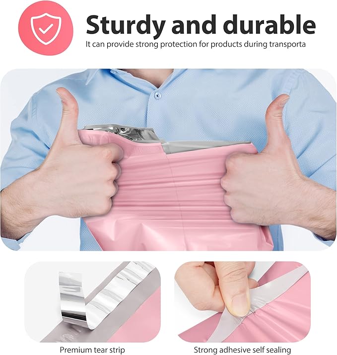 Fuxury 500 Pcs 12x15.5 Inch Poly Mailers, Bulk Shipping Bags for Clothing, Strong Adhesive Shipping Envelopes for Small Business Suppliers,Waterproof Mailers Poly Bags Mailing Envelopes,Light Pink