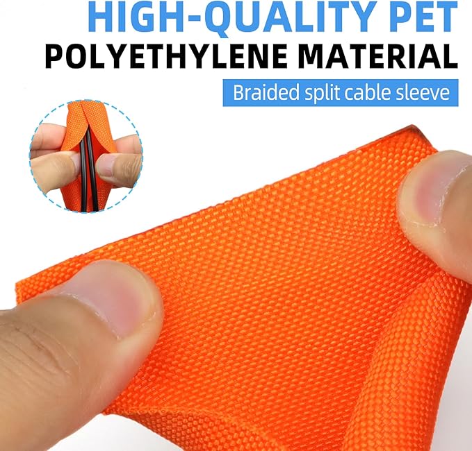 Automotive Wire Loom Tubing, Split Braided Cord Protectors from Pets No Chew, Flexible Cable Sleeve Cable Management for TV/Computer/Electric Wires (Orange, 1"-10ft)