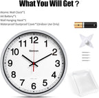 Geevon 14 Inch Atomic Wall Clock - Self-Setting Analog Clock with Automatic Time Sync - Battery Operated for Home Office School - Silver Frame