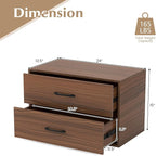 GOFLAME Stackable 2-Drawer Dresser Set of 2, Wood Horizontal Storage Organizer with Metal Handle & Smooth Sliders, Lateral File Cabinet with Anti-tilt Kit for Bedroom Office, Walnut