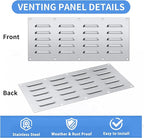 2 Pack Stainless Steel Venting Panel for BBQ Grill Accessory, 15x6.5 Inch (20-Slots), 304 Grade Metal Vent Cover for Masonry Fire Pits & Outdoor Kitchens, Weather Resistant, 15" by 6-1/2"
